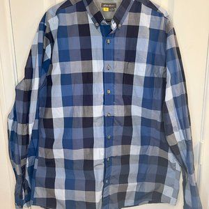 Eddie Bauer Travex Dress Button Up Shirt Mens TXL Blue Plaid Classic Fit